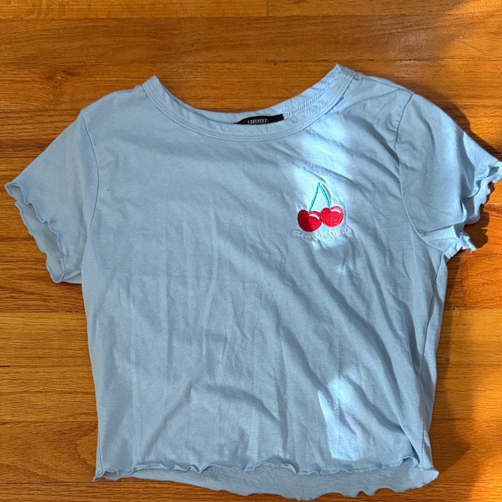Forever 21 Sky Blue Cherry Tee